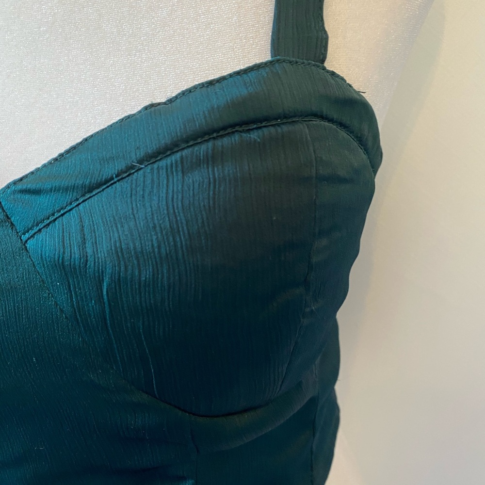 Emerald Green Satin Crop Bustier Bra Halter Going Out Top Medium Whimsygoth - Picture 5 of 12